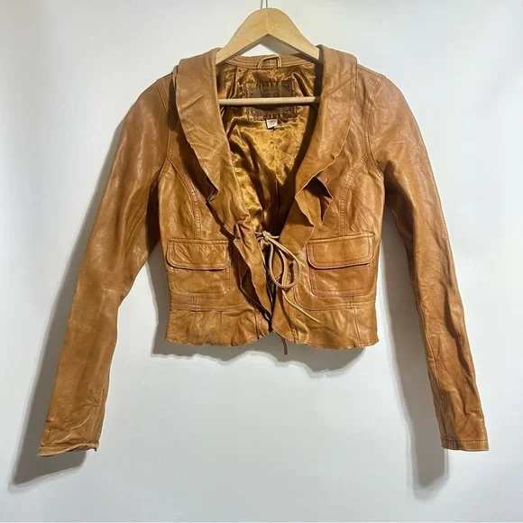 Old Navy Vintage Y2K Women XS Cropped Jacket
Genuine Leather Ruffle Tan Cognac - Picture 1 of 7